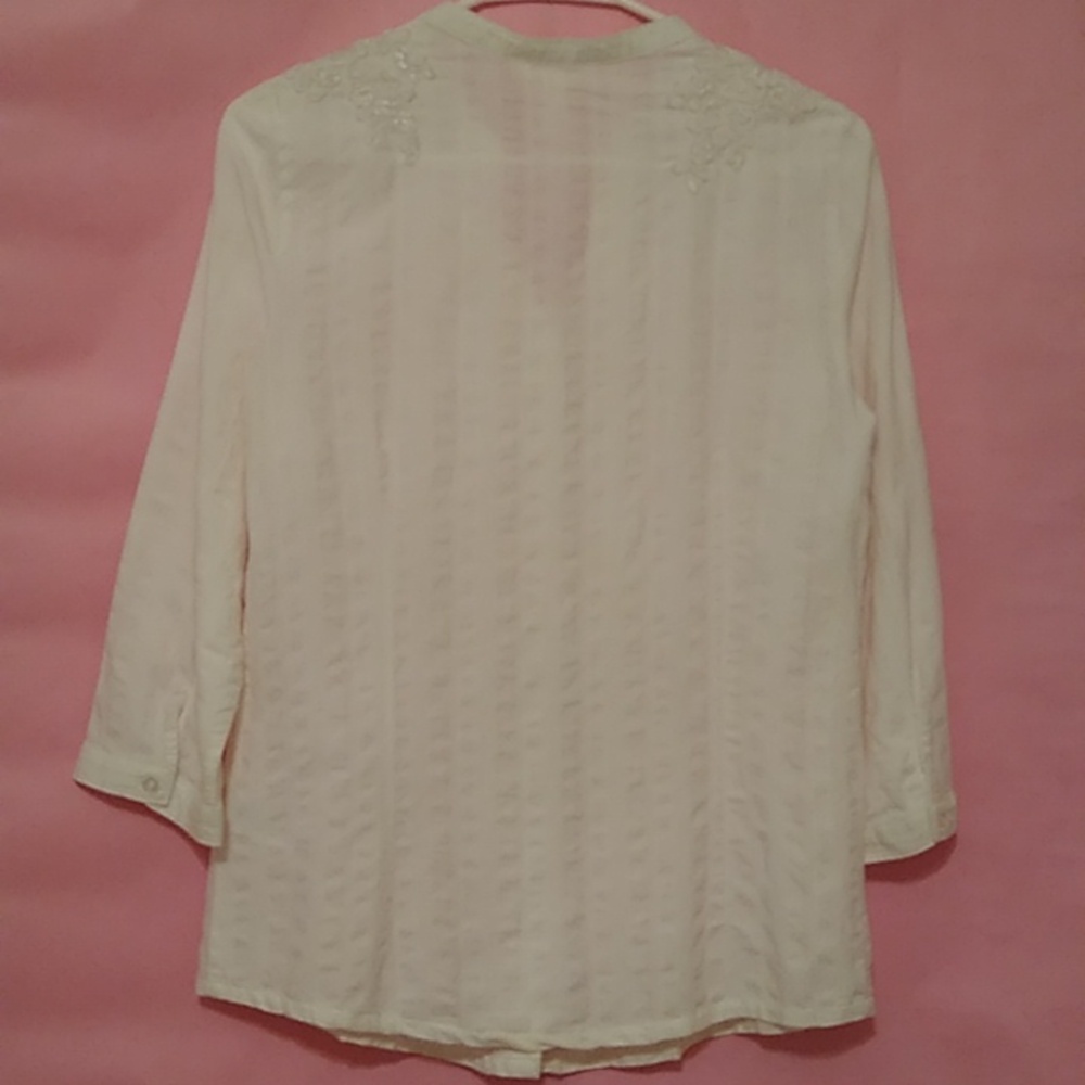 Krazy Kat 100% Cotton White Blouse Front Pintucks Appliques - Picture 8 of 15
